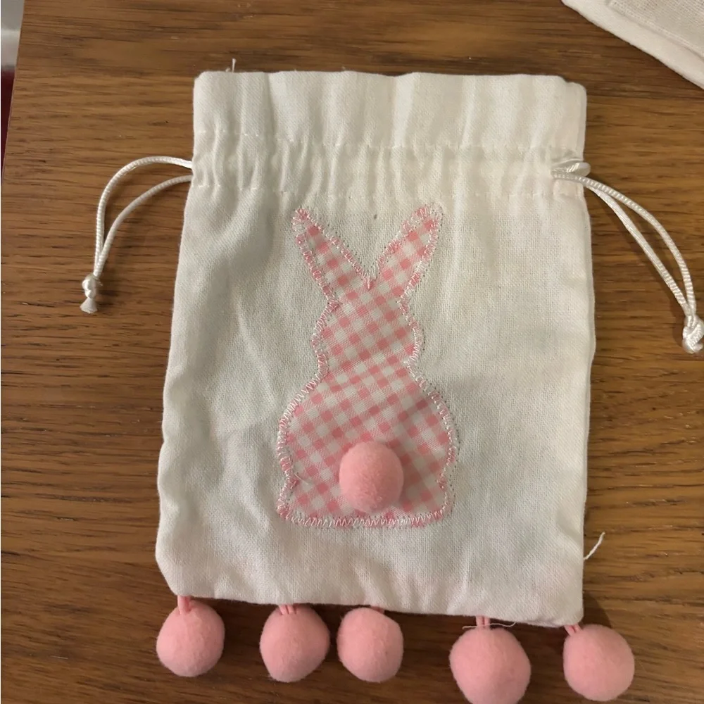 Easter themed drawstring gift bags featuring bunny and carrot designs Set of 4